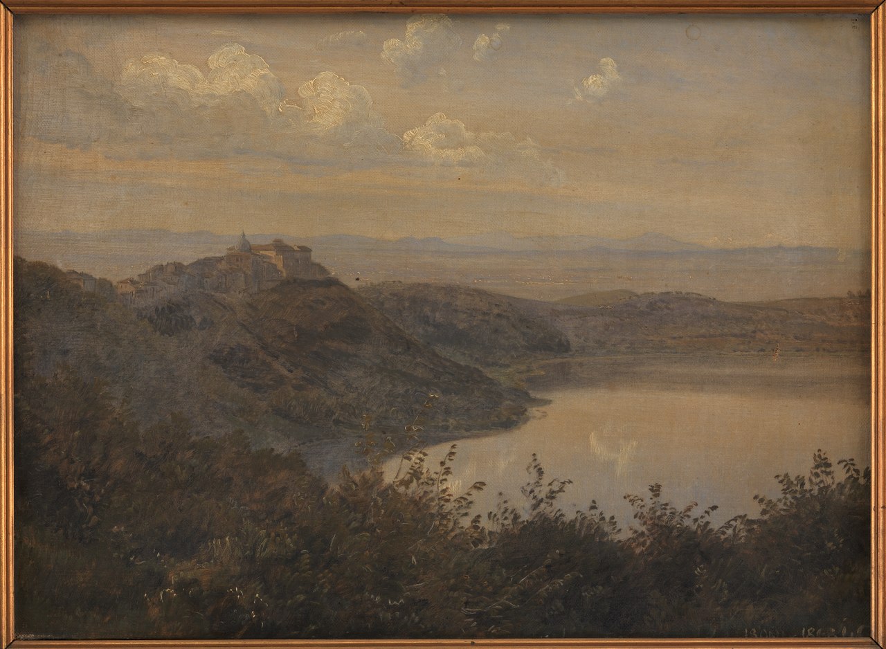 A View towards Castel Gandolfo, Italy, vintage artwork by Janus La Cour, 12x8" (A4) Poster