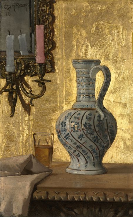Pitcher and a Glass on a Table, vintage artwork by Otto Henry Bacher, 12x8" (A4) Poster