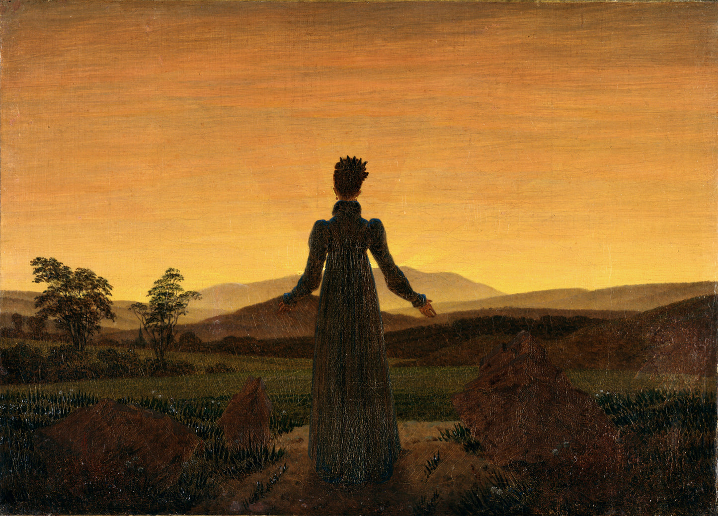 Woman Before the Rising Sun, vintage artwork by Caspar David Friedrich, 12x8" (A4) Poster