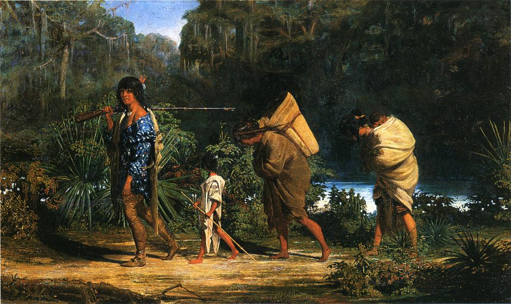 Louisiana Indians Walking along a Bayou, vintage artwork by Alfred Boisseau, 12x8" (A4) Poster