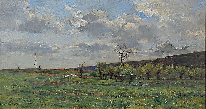 Landscape with Bright Skies, vintage artwork by Pierre-Emmanuel Damoye, 12x8" (A4) Poster