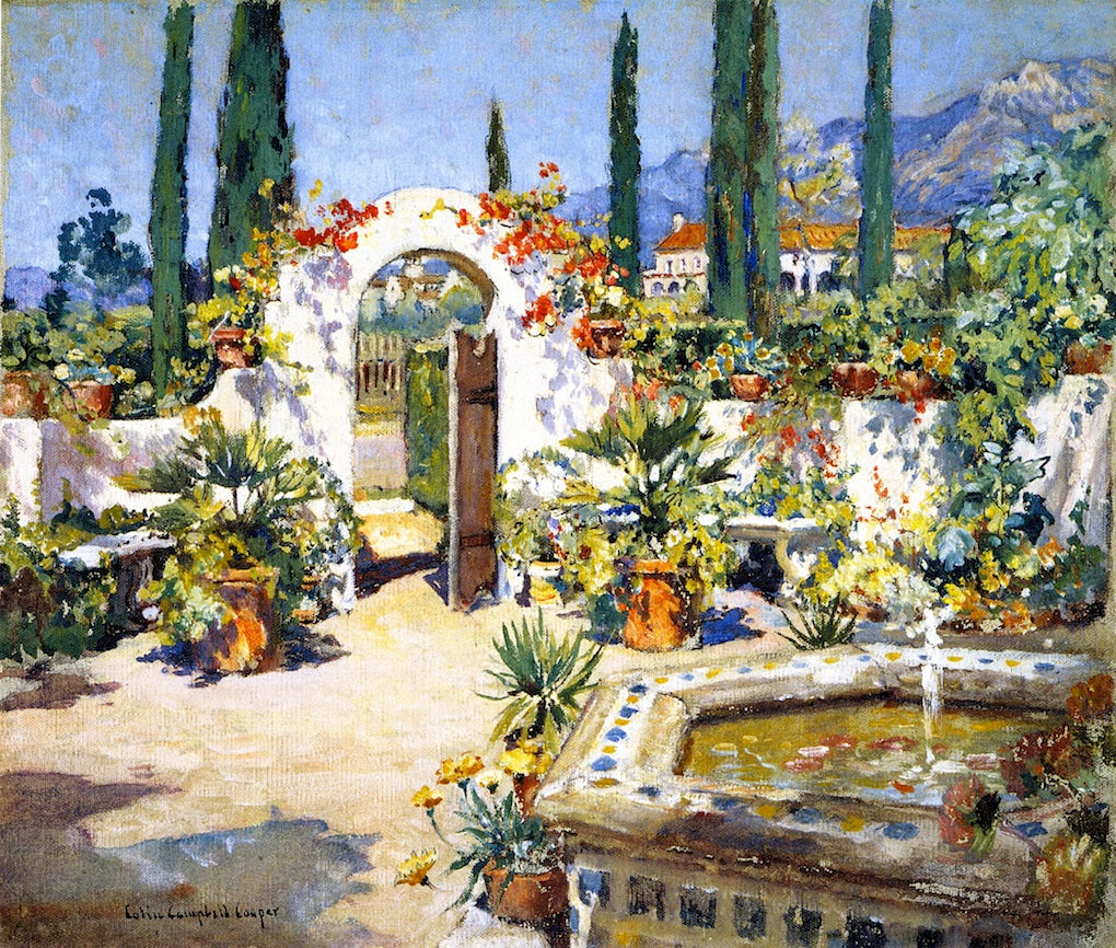 A Santa Barbara Courtyard, vintage artwork by Colin Campbell Cooper, 12x8" (A4) Poster