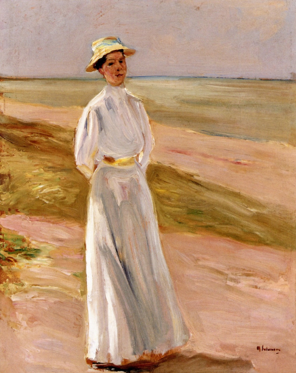 The Artist's Daughter Walking on the Beach, vintage artwork by Max Liebermann, 12x8" (A4) Poster