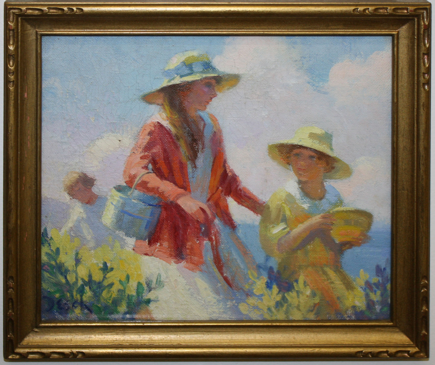 Mother and Daughter with Baskets of Blueberries, vintage artwork by Frank H. Desch, 12x8" (A4) Poster