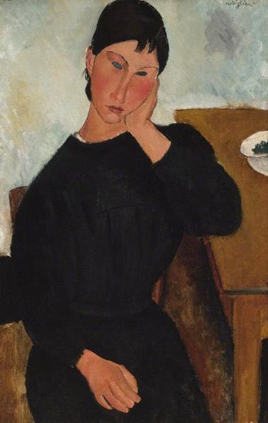 Elvira Resting at a Table, vintage artwork by Amedeo Modigliani, 12x8" (A4) Poster