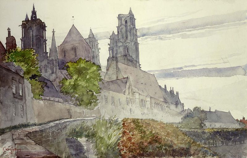 Laon Cathedral, France, vintage artwork by Cass Gilbert, 12x8" (A4) Poster