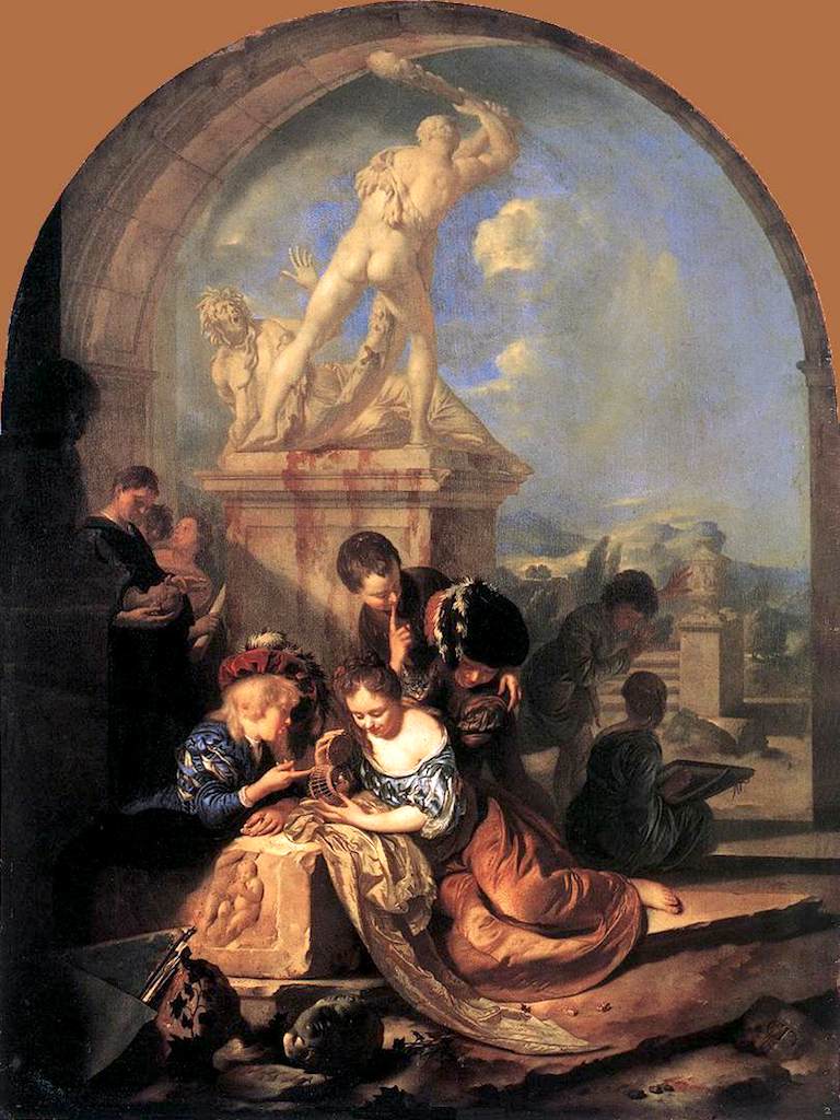 Children Playing before a Hercules Group, vintage artwork by Adriaen van der Werff, 12x8" (A4) Poster