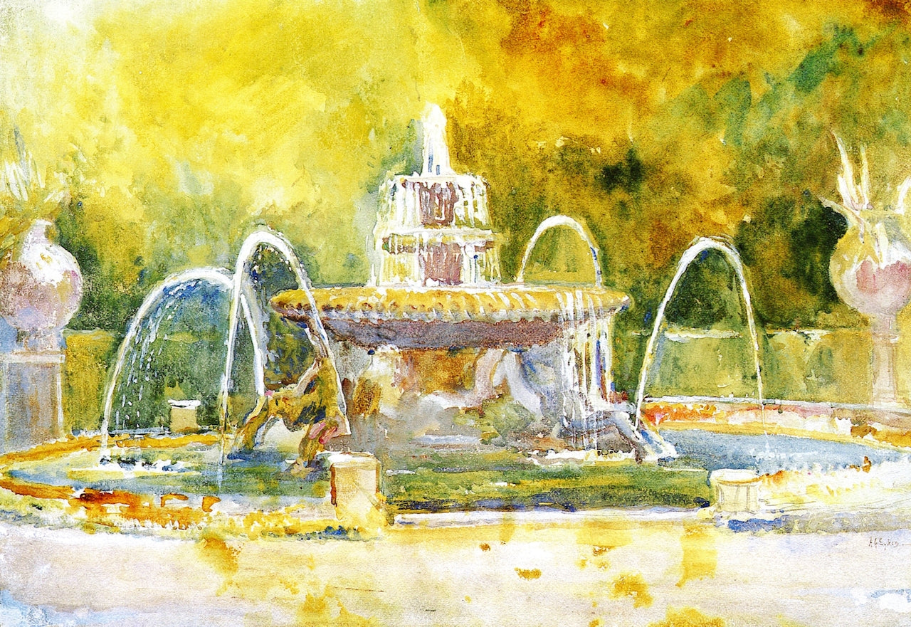 Fountain, Villa Borghese, Rome, vintage artwork by Annie G. Sykes, 12x8" (A4) Poster