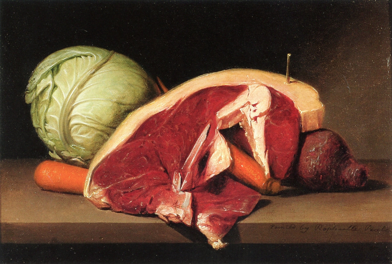 Still Life with Steak, vintage artwork by Raphaelle Peale, 12x8" (A4) Poster