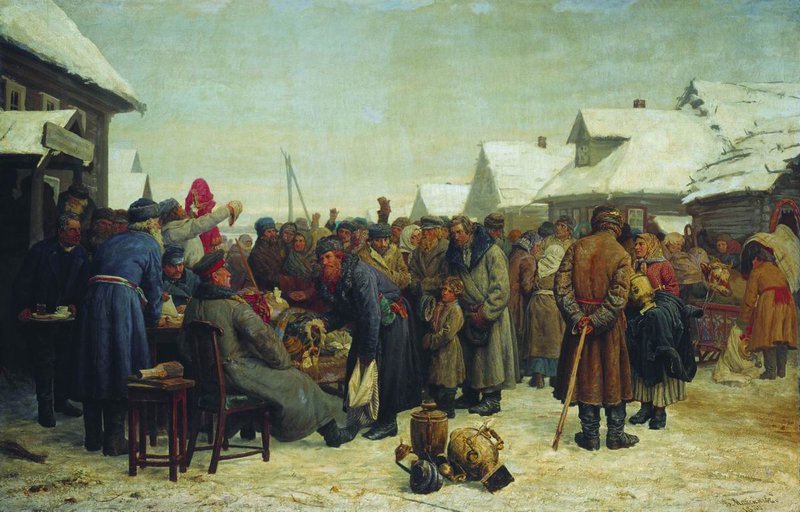 Auction for Arrears, vintage artwork by Vasily Maximov, 12x8" (A4) Poster
