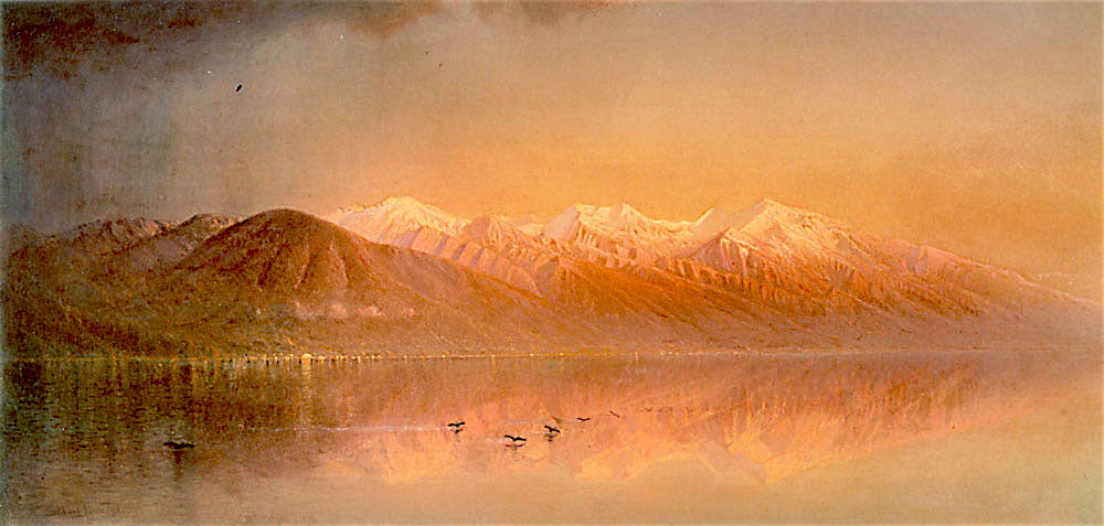 The Wasatch Mountains with Salt Lake City and Great Salt Lake, vintage artwork by Gilbert Munger, 12x8" (A4) Poster