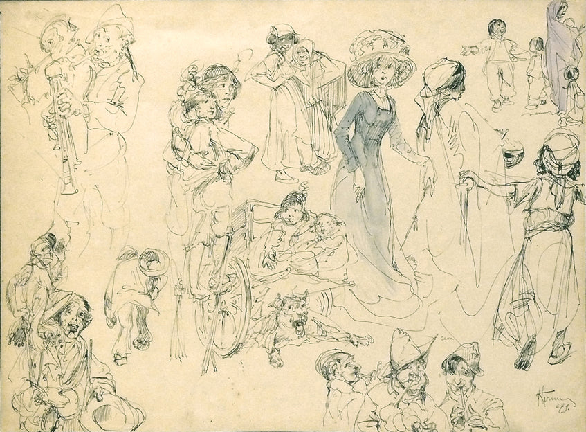 Study of characters, vintage artwork by Charles Hermans, 12x8" (A4) Poster