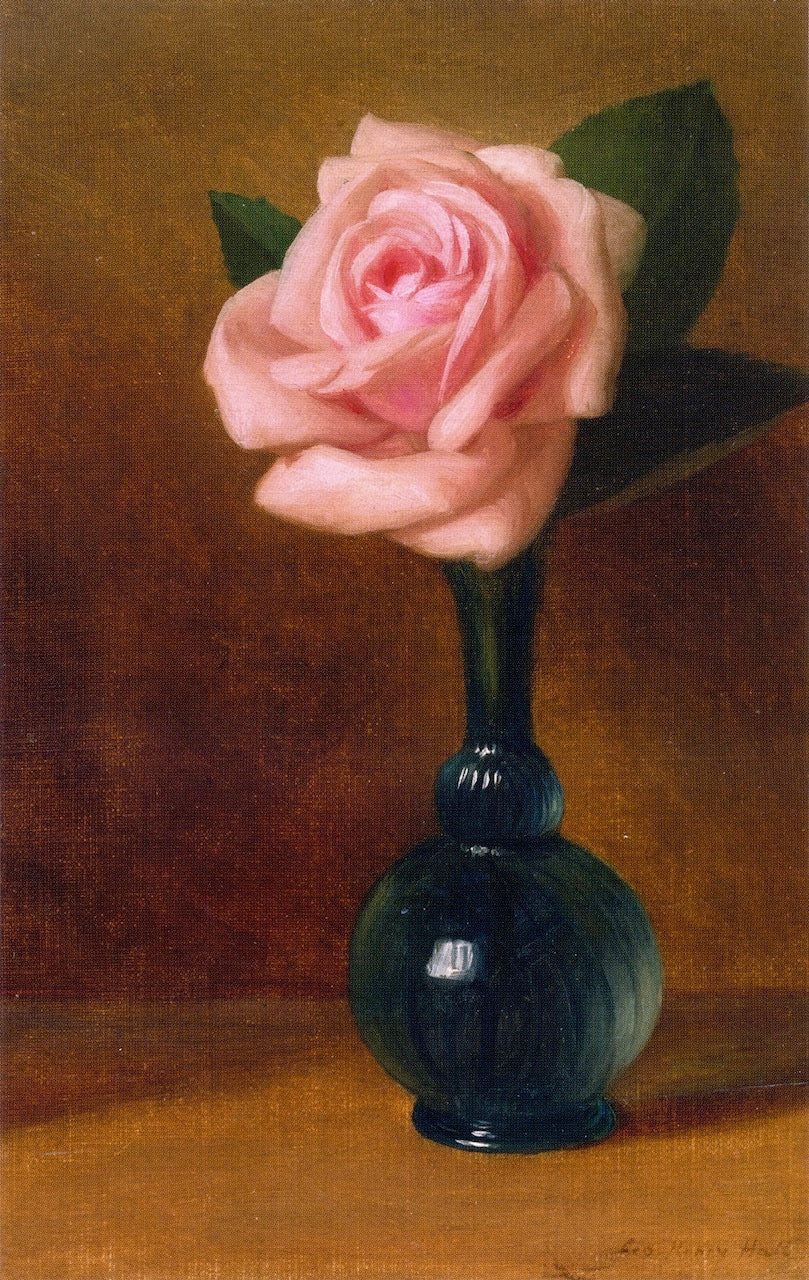 Still Life: Pink Rose in a Green Vase, vintage artwork by George Henry Hall, 12x8" (A4) Poster