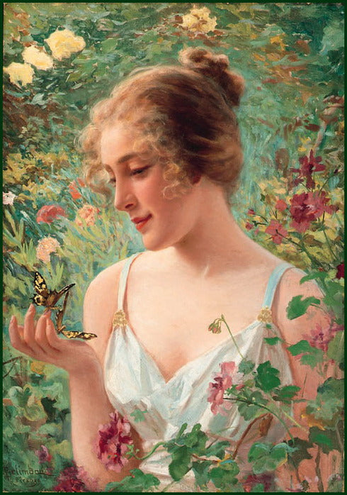 The butterfly girl, vintage artwork by Adolfo Belimbau, 12x8" (A4) Poster