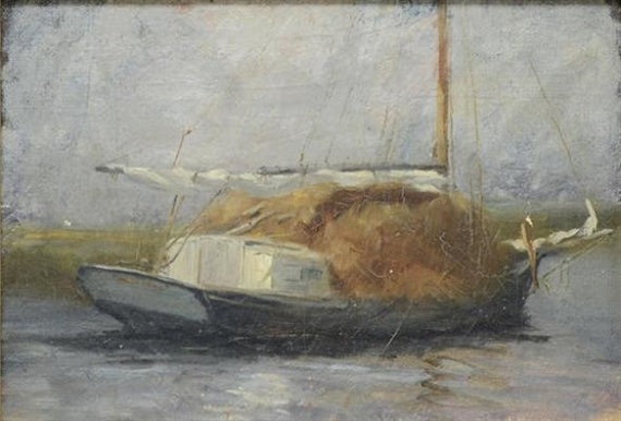Study for Salt Hay Boats, vintage artwork by Charles Melville Dewey, 12x8" (A4) Poster