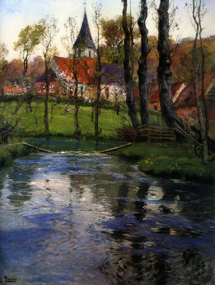 The Old Church by the River, vintage artwork by Fritz Thaulow, 12x8" (A4) Poster