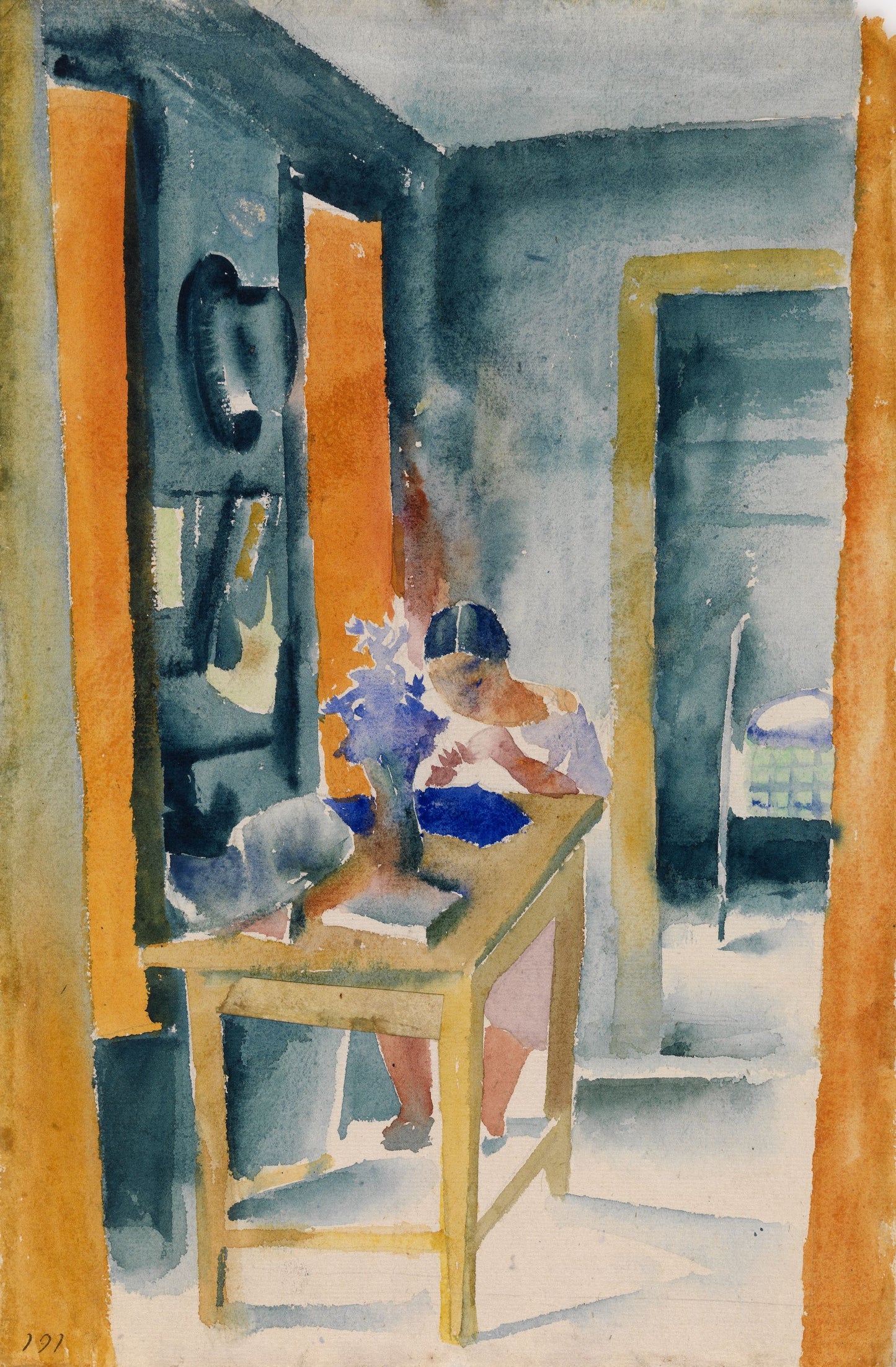 Woman Sewing. Dacha in Taitsy, vintage artwork by Nikolai Tyrsa, 12x8" (A4) Poster