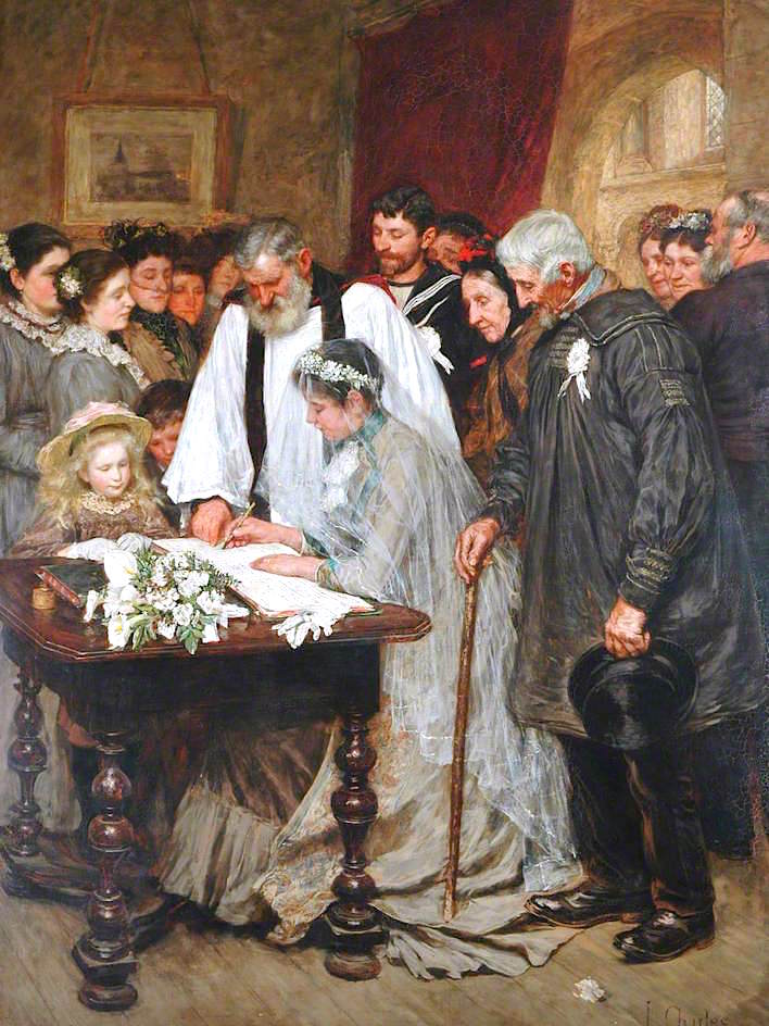 Signing the Marriage Register, vintage artwork by James Charles, 12x8" (A4) Poster