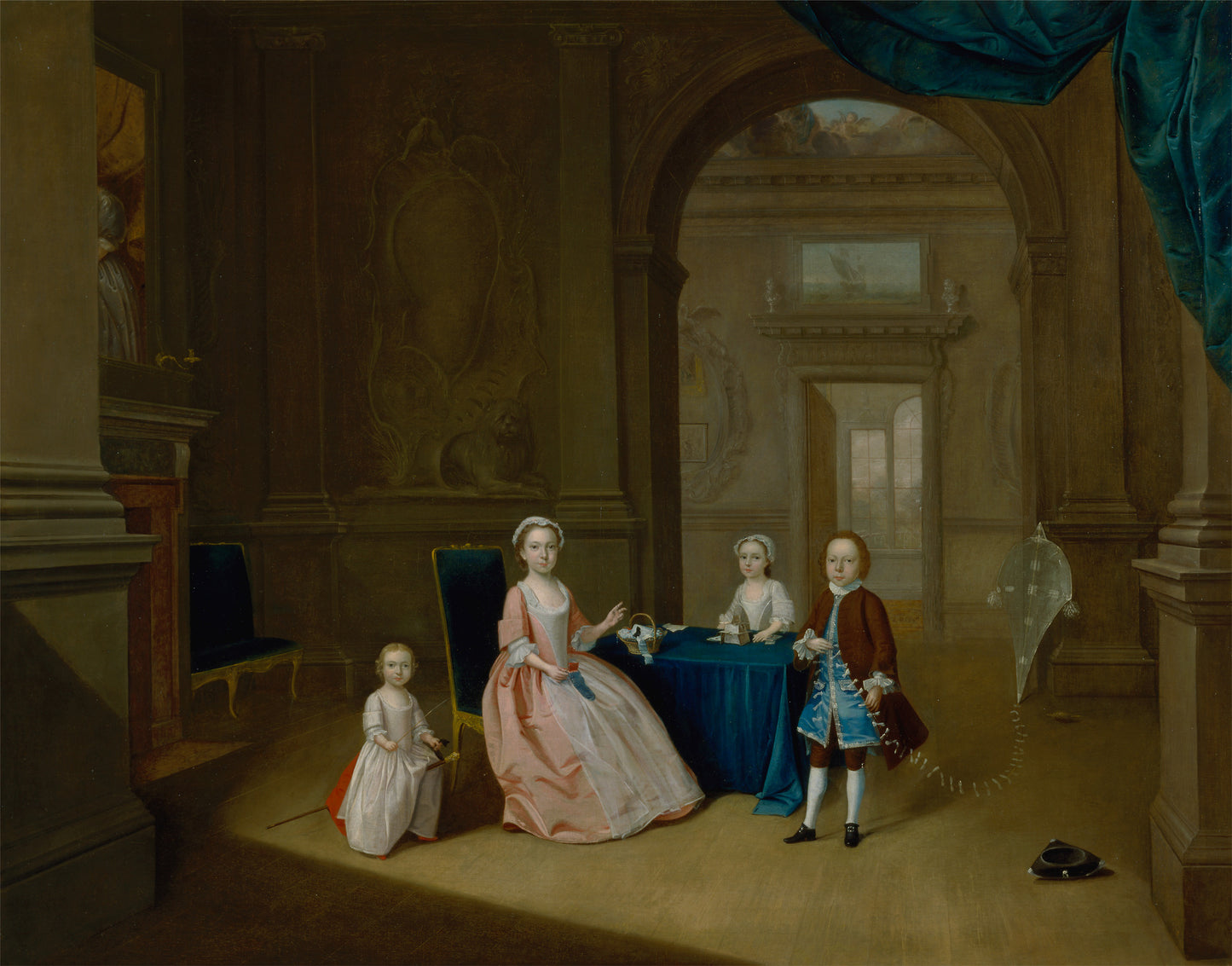 Children in an Interior, vintage artwork by Arthur Devis, 12x8" (A4) Poster