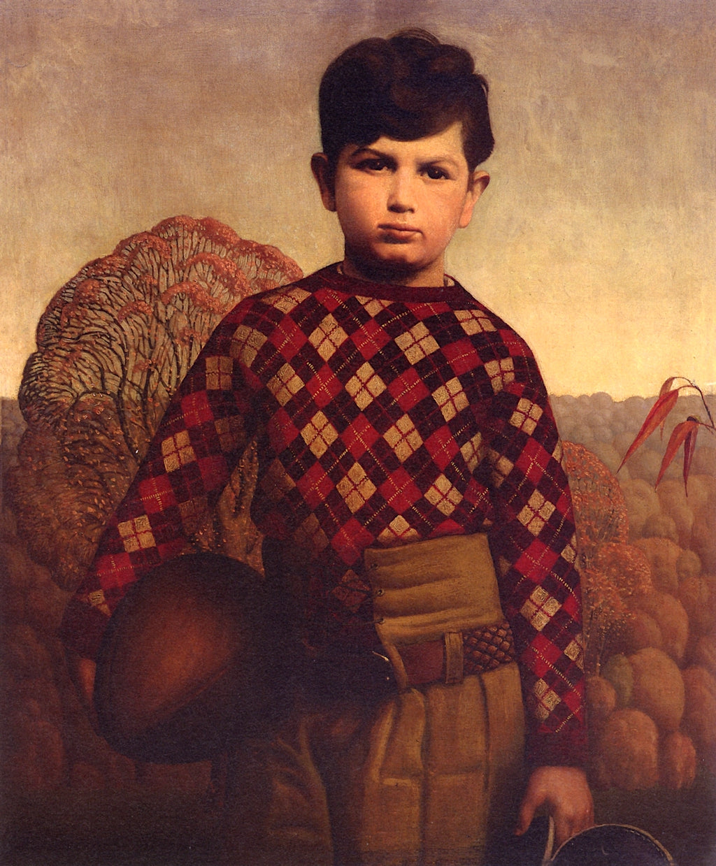 Plaid Sweater, vintage artwork by Grant Wood, 12x8" (A4) Poster