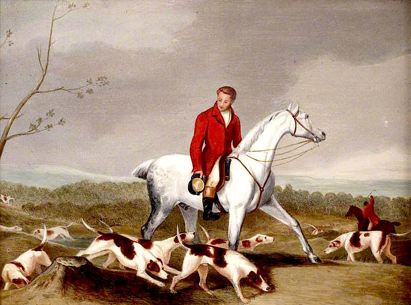 Hunting Scene: A Huntsman Casting Hounds, vintage artwork by Richard Barrett Davis, 12x8" (A4) Poster