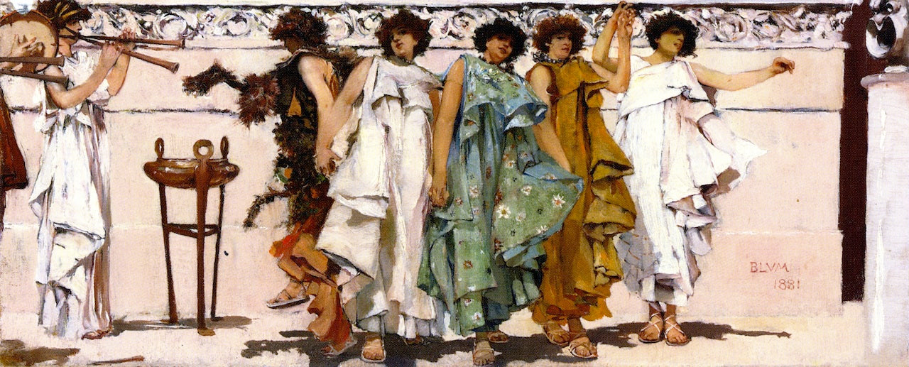Dancing to the Flute, vintage artwork by Robert Frederick Blum, 12x8" (A4) Poster