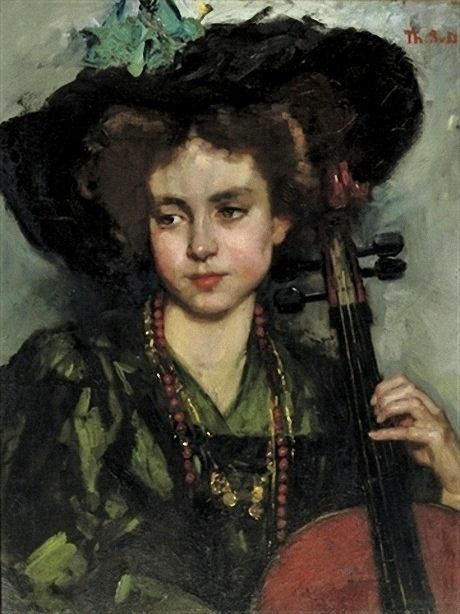 The Cellist, vintage artwork by Therèse Schwartze, 12x8" (A4) Poster