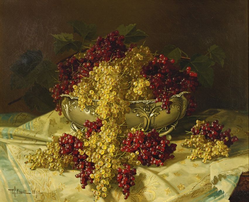 Still Life with Red and White Currants, vintage artwork by Edward Chalmers Leavitt, 12x8" (A4) Poster