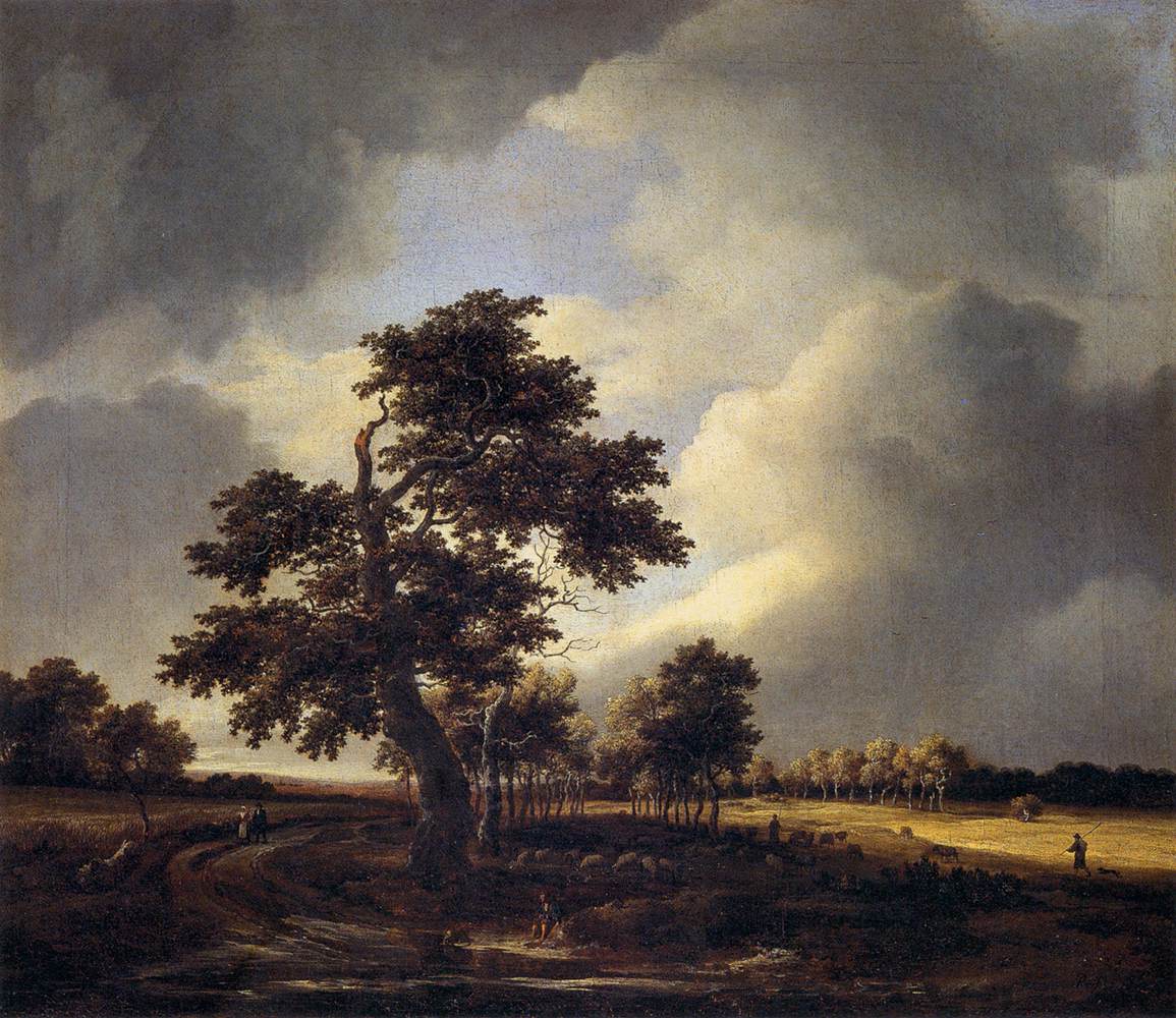 Landscape with Shepherds and Peasants, vintage artwork by Jacob van Ruisdael, 12x8" (A4) Poster