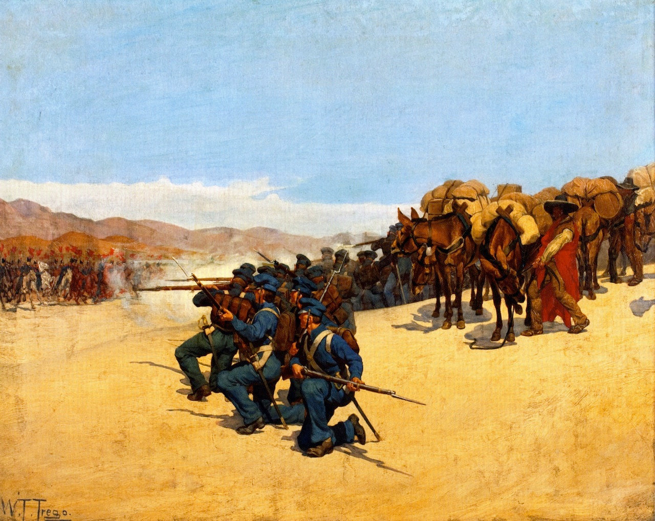 ack Mules Attacked by Mexican Calvary, 1847 by William Trego,A3(16x12")Poster