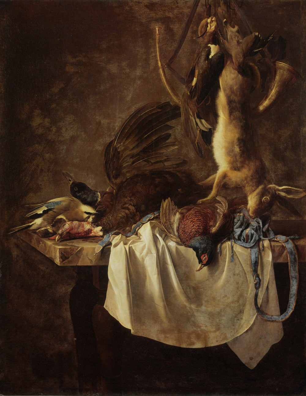 Still Life with Game and Hunting Rifles, vintage artwork by Willem van Aelst, 12x8" (A4) Poster