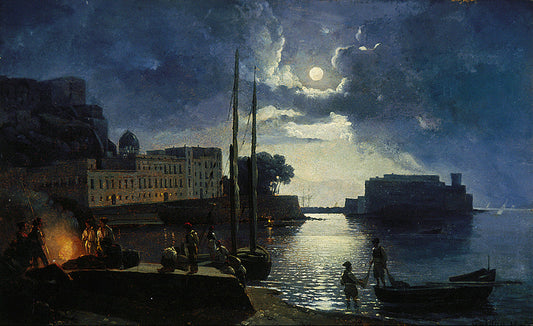 Moonlit Night in Naples, vintage artwork by Silvester Shchedrin, 12x8" (A4) Poster