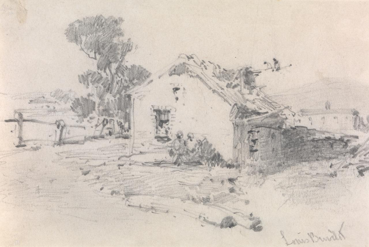 Cottage with Figures, vintage artwork by Louis Buvelot, A3 (16x12") Poster Print