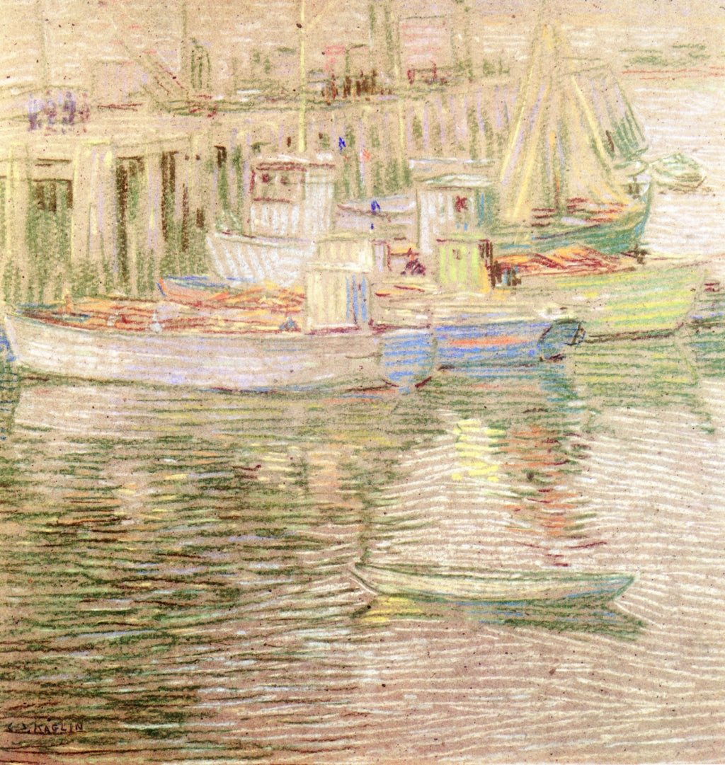 Rockport Fishing Wharf, vintage artwork by Charles Salis Kaelin, 12x8" (A4) Poster