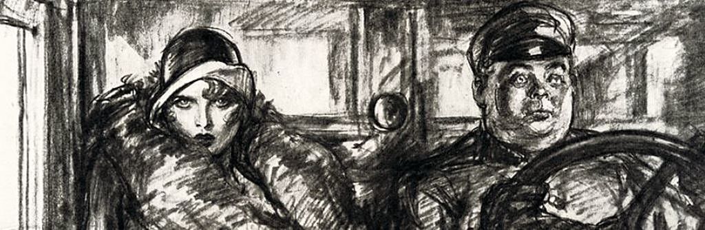 Woman and Man in Car, vintage artwork by Henry Patrick Raleigh, 12x8" (A4) Poster