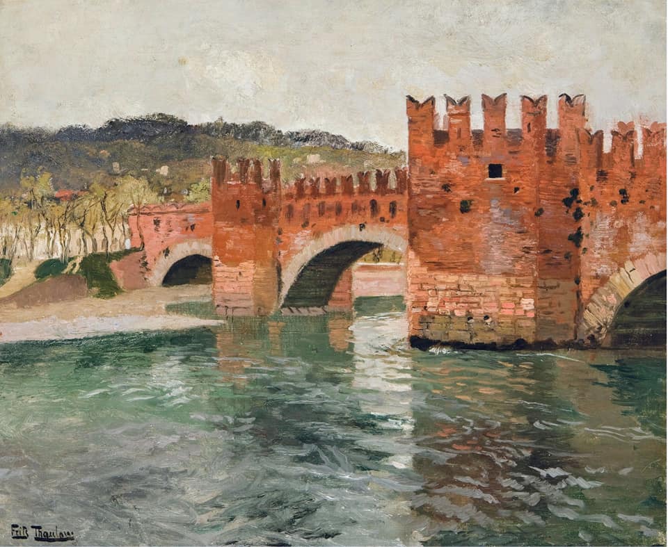 Old bridge in Verona, vintage artwork by Fritz Thaulow, 12x8" (A4) Poster