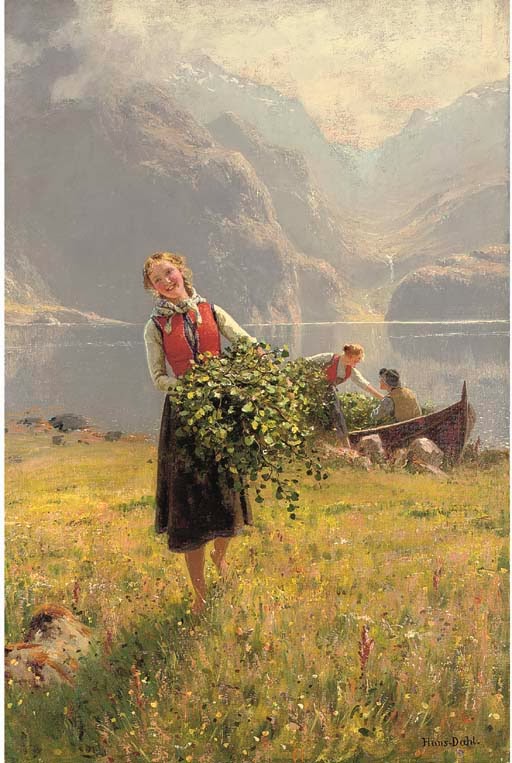 Summer Day by the Fjord, vintage artwork by Hans Dahl, 12x8" (A4) Poster