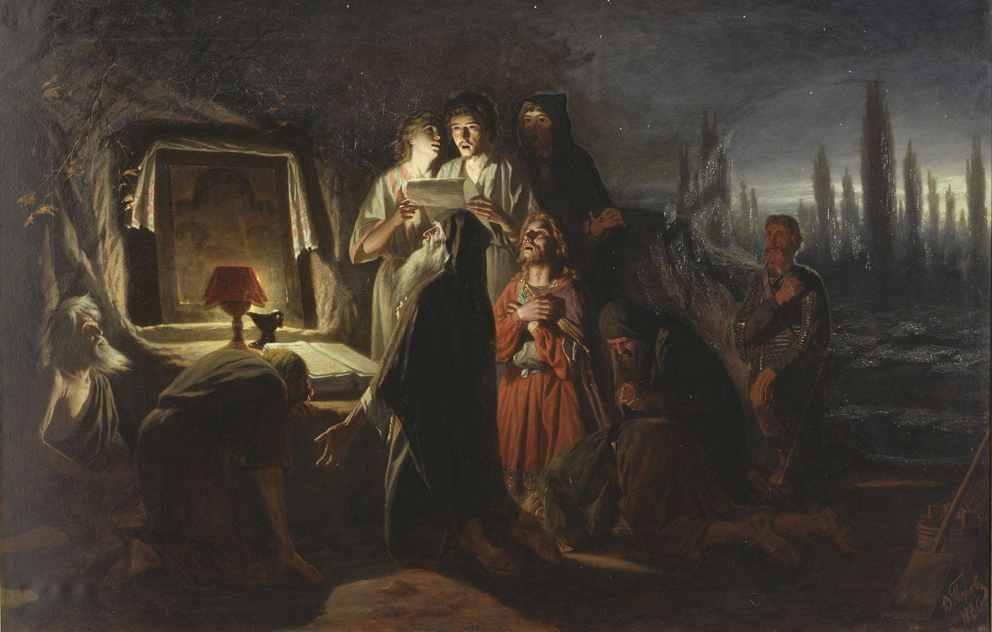 First Christians in Kiev, vintage artwork by Vasily Grigoryevich Perov, 12x8" (A4) Poster