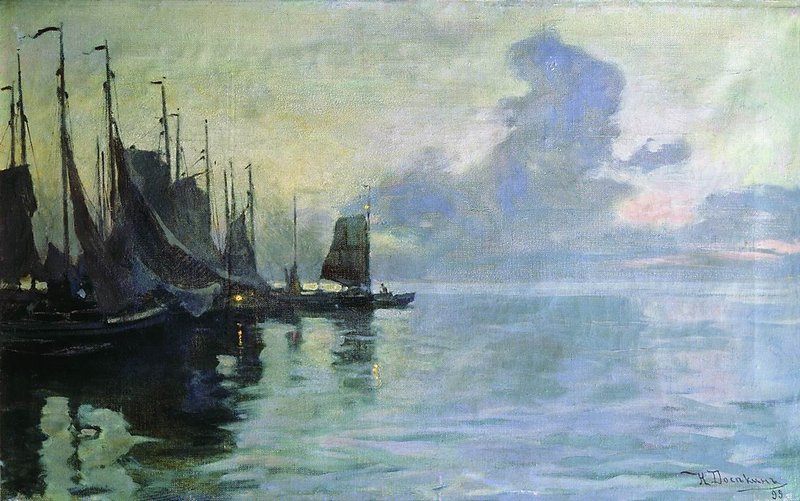 Twilight at the Sea by Nicolai Vasilevich Dosekin,A3(16x12")Poster
