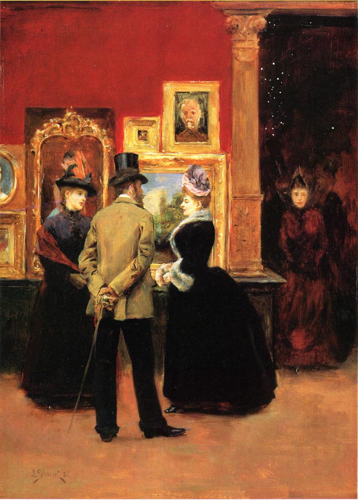Count Ludovic Leic and Ladies Viewing an Exhibition, vintage artwork by Julius LeBlanc Stewart, 12x8" (A4) Poster