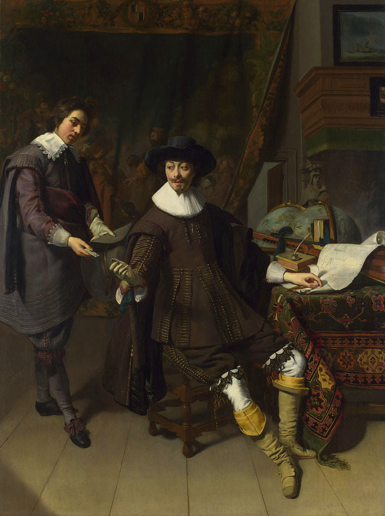 Portrait of Constantijn Huygens and His Clerk, vintage artwork by Thomas de Keyser, 12x8" (A4) Poster