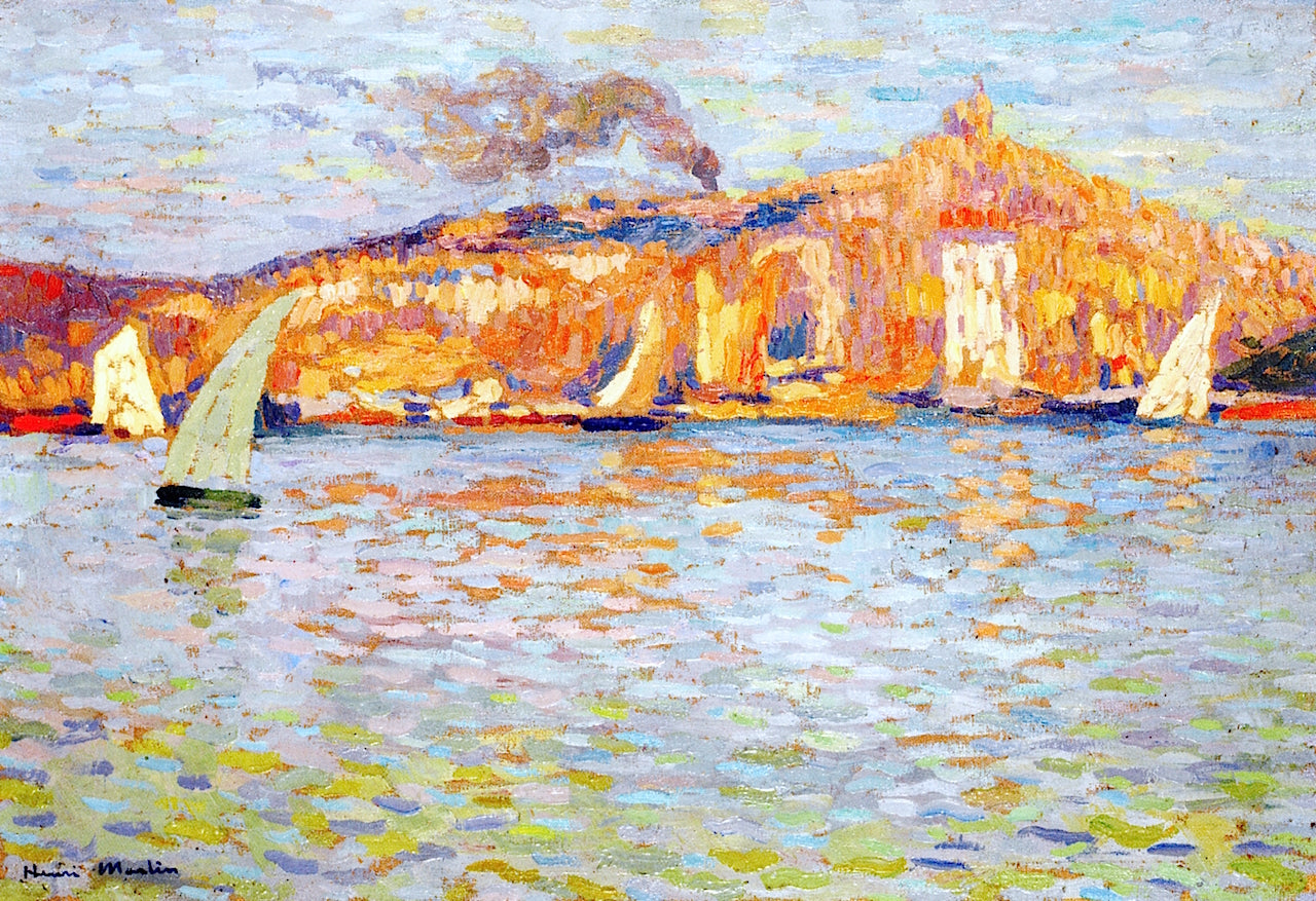 Arriving by Sailboat at Marseille, vintage artwork by Henri Martin, 12x8" (A4) Poster