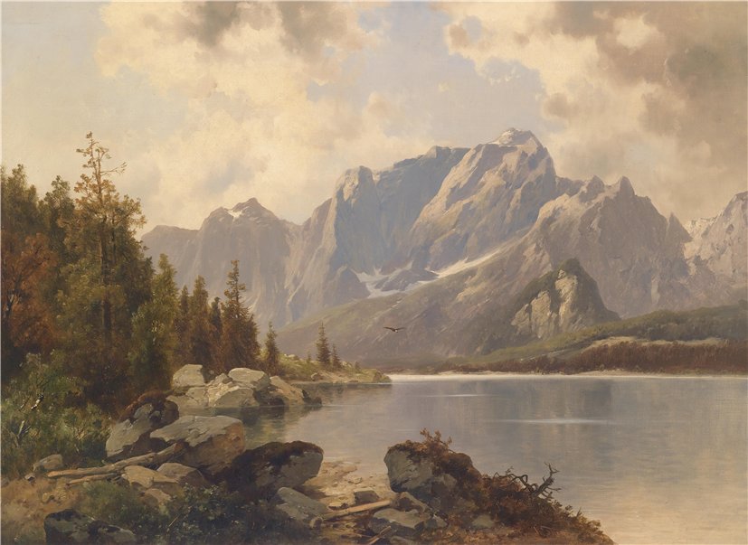 View Of The Weissenfelssee, vintage artwork by Josef Thoma, 12x8" (A4) Poster