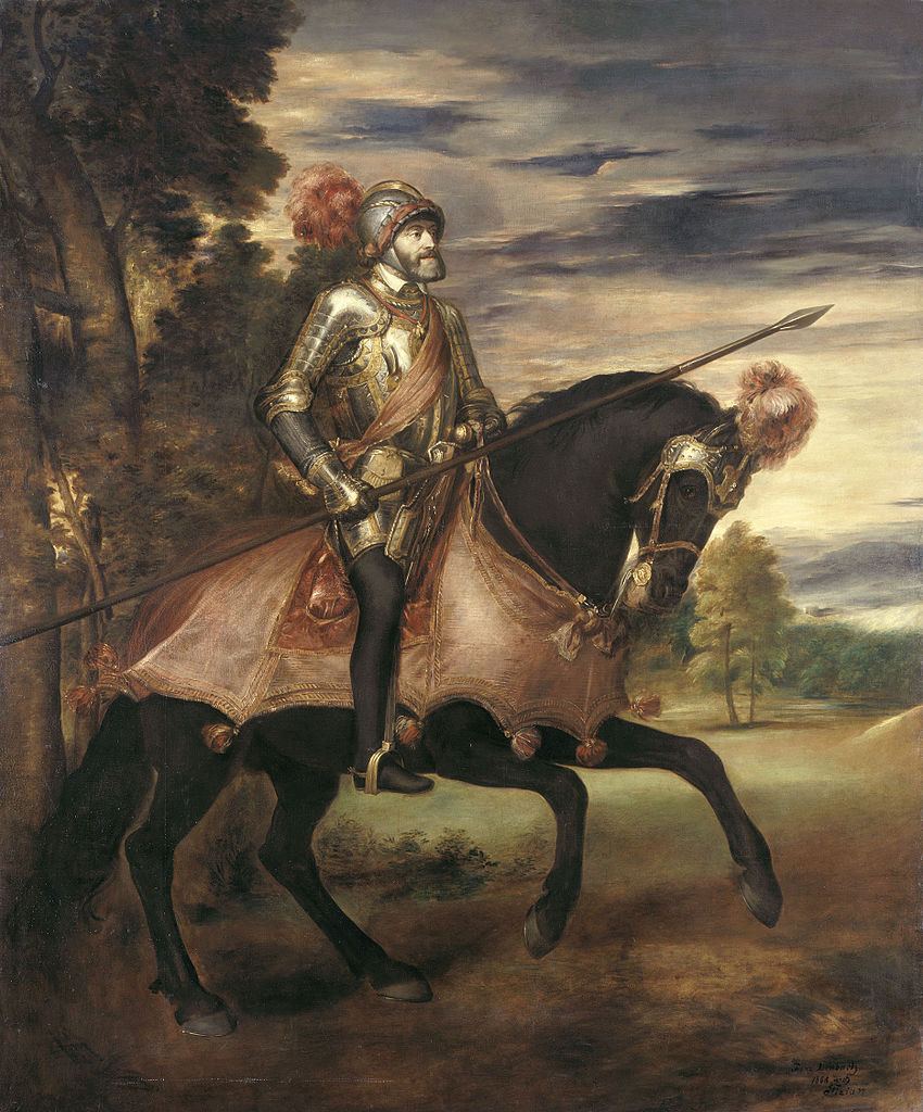 Emperor Charles V after the Battle of Mühlberg (after Titian), vintage artwork by Franz von Lenbach, 12x8" (A4) Poster