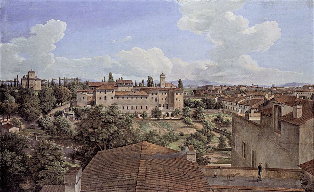 View of Rome to the East from Villa Malta, vintage artwork by Johann Christian Reinhart, 12x8" (A4) Poster