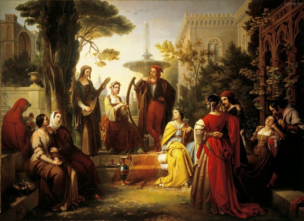 I novellatori del Decamerone, vintage artwork by Francesco Podesti, A3 (16x12") Poster Print