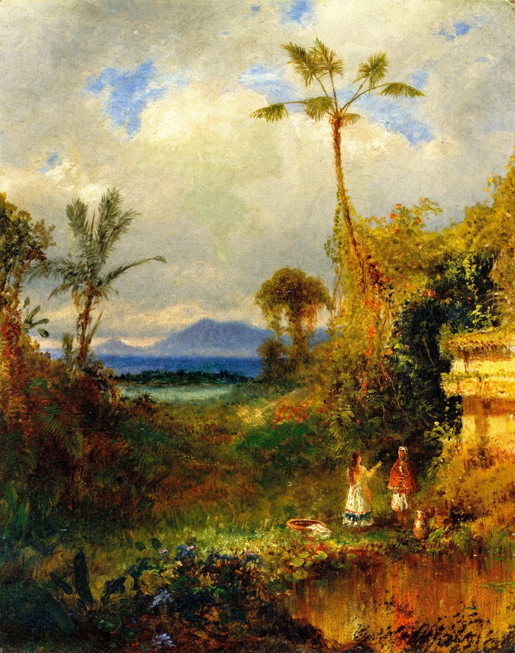 Two Women in a Tropical Landscape, vintage artwork by Louis Remy Mignot, 12x8" (A4) Poster