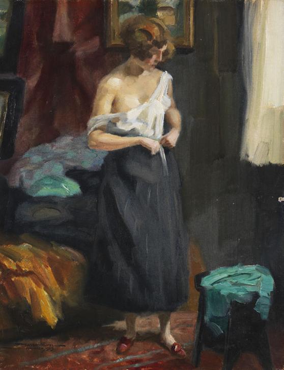 Changing Clothes (Beim Umkleiden), vintage artwork by Hans Hassenteufel, 12x8" (A4) Poster