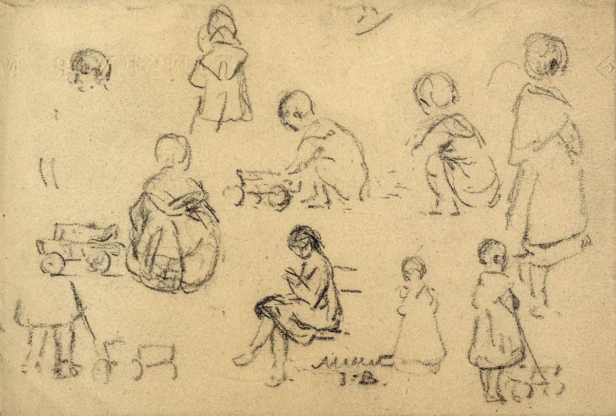 Etude d'enfants jouant, vintage artwork by Jean-Baptiste Millet, 12x8" (A4) Poster