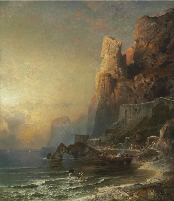 Gulf of Salerno, vintage artwork by Franz Richard Unterberger, 12x8" (A4) Poster